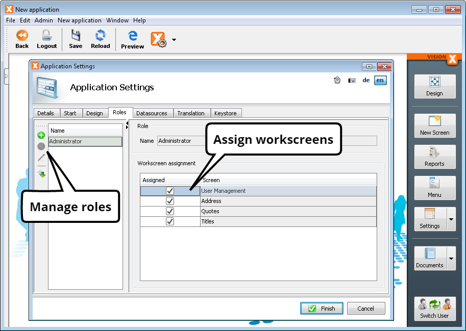 Application Settings - Manage Roles