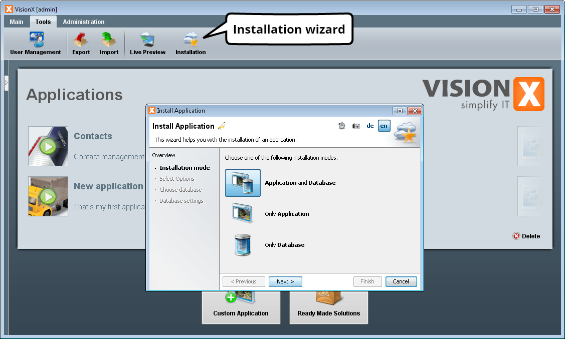 Install Application - Step 1 - Select Installation Mode