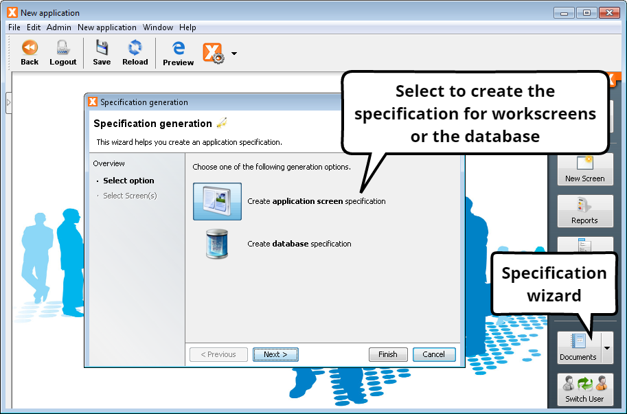 Create Specification / Data Model - Select Option