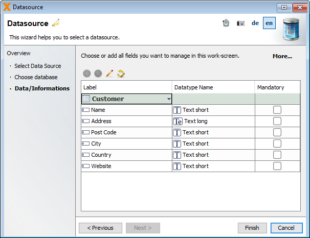 Select the database table