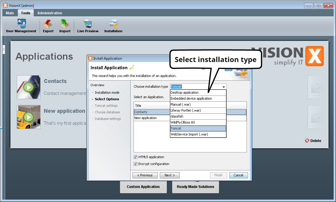 Application Installation - Step 2 - Select Application Server/Installation Type
