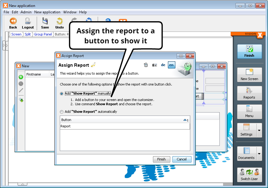 Create Report - Assign "Show Report" Action to a Button
