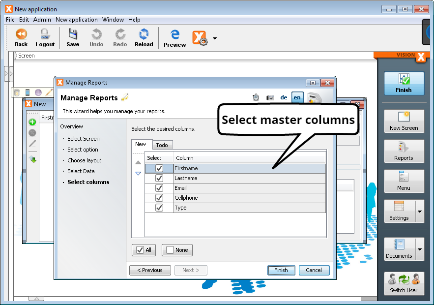 Create Report - Step 5a - Select Master Columns