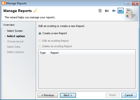 Create Report Wizard - New or Existing Report