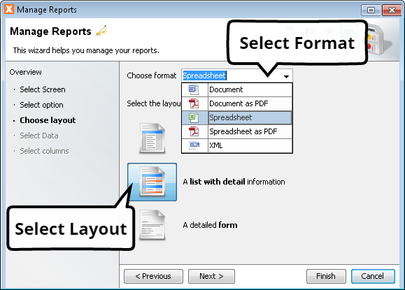 Create Report Wizard - Select Layout