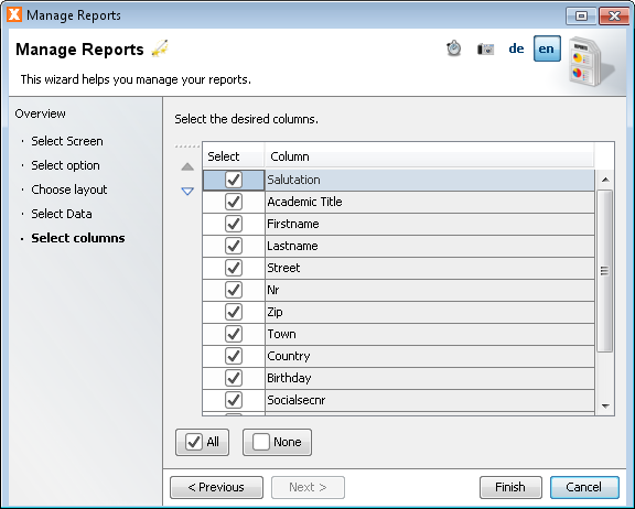 Manage Reports - Select Columns